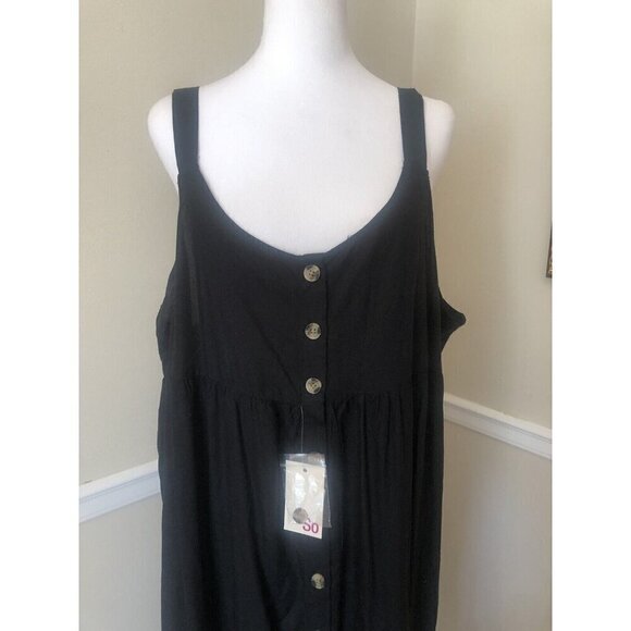 NWT SO Womens Size 2X Black Sleeveless Tiered Midi Dress Button Front - Picture 2 of 6